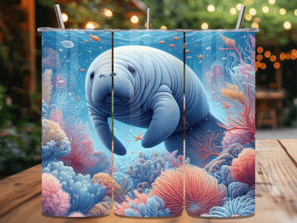 Coral Reef Manatee Sea World Tumbler: A Sublimation Design for Coastal Creators and Small Businesses