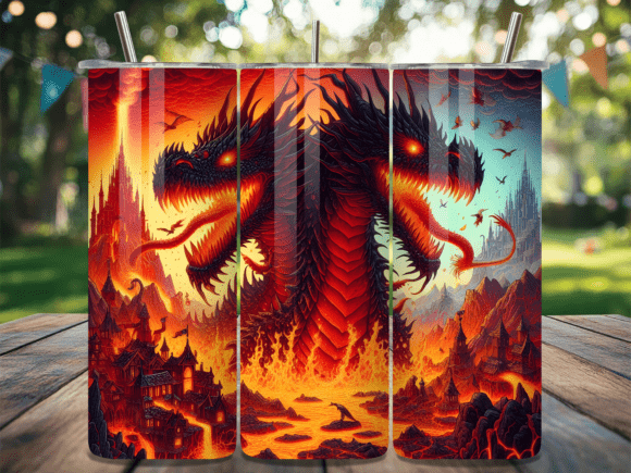 Inferno Dragon Fantasy World Tumbler Wrap: Elevating Sublimation Projects with High-Definition Digital Art