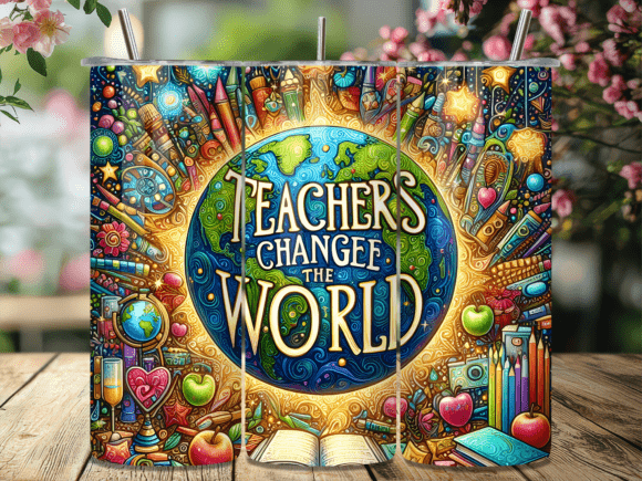 Teachers Change World Tumbler Wrap PNG: Elevating Classroom Hydration with Sublimation Art